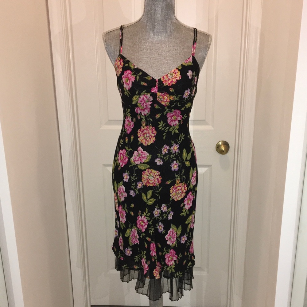 COPY - Tessuto Black Floral Dress With Lace Trim